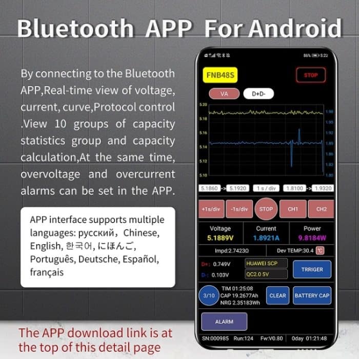 FNIRSI FNB48S USB-Spannungsamperemeter, multifunktionaler Schnellladetester, FNB48S Bluetooth, FNB48S Without Bluetooth – Bild 10