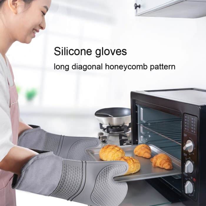 ZYA-426 Längere und dickere isolierte Handschuhe, Silikon-Küchen-Backhandschuhe – Bild 8