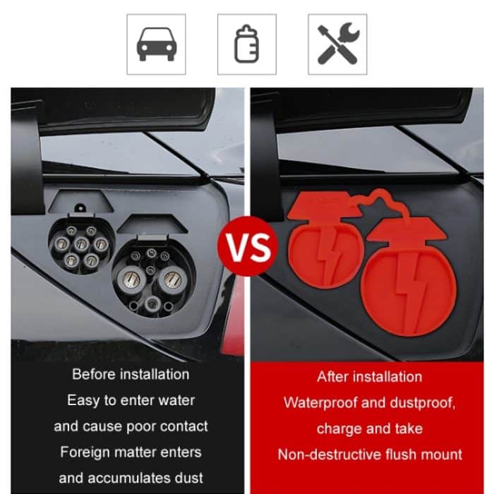 Für Tesla Model3/Y 2 Stück Ladeanschluss Silikon staubdicht wasserdicht Abdeckung, Split Black, Split Red, Split Blue, Conjoined Black, Conjoined Red, Conjoined Blue, EU Standard Black – Bild 4