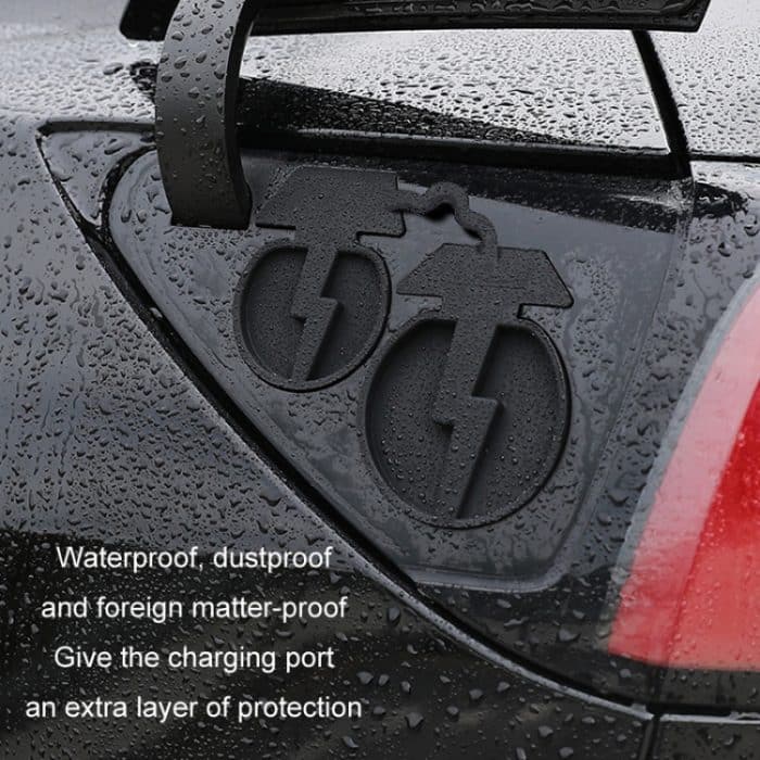 Für Tesla Model3/Y 2 Stück Ladeanschluss Silikon staubdicht wasserdicht Abdeckung, Split Black, Split Red, Split Blue, Conjoined Black, Conjoined Red, Conjoined Blue, EU Standard Black – Bild 5