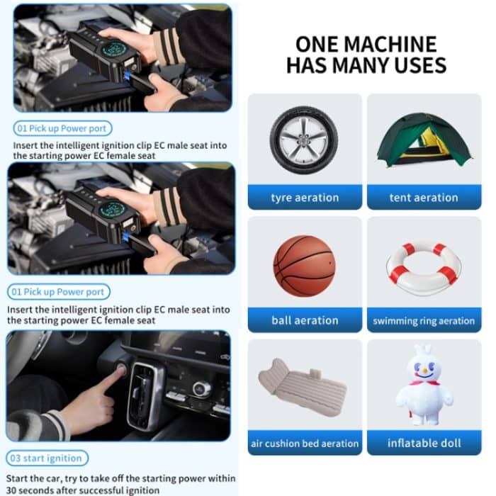 YX1920SH Fahrzeug-Notstart-Stromversorgung, Luftpumpe, All-in-One-Maschine, 8000mAh, 8000mAh+EVA Bag – Bild 11