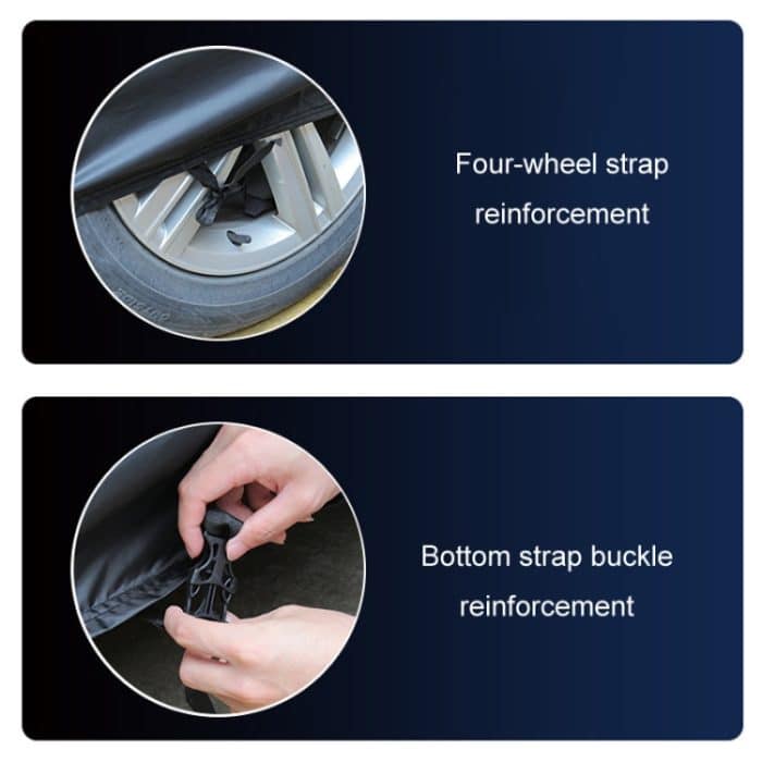 190T Silber beschichtetes Auto-Regen-Sonnenschutz-Autoabdeckung mit reflektierendem Streifen, S, M, L, XL, XXL, Y-M, Y-L, Y-XL – Bild 4