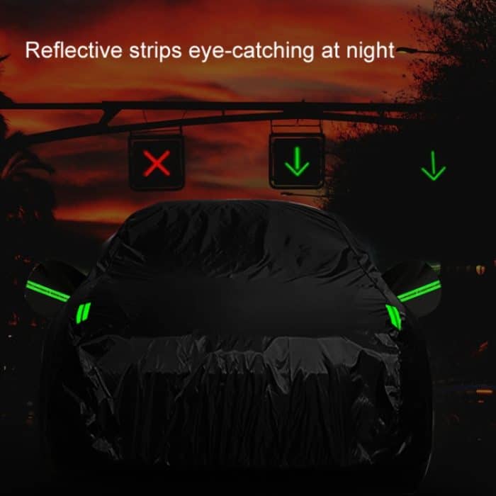 190T Silber beschichtetes Auto-Regen-Sonnenschutz-Autoabdeckung mit reflektierendem Streifen, S, M, L, XL, XXL, Y-M, Y-L, Y-XL – Bild 6