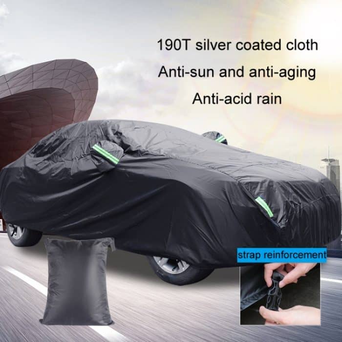 190T Silber beschichtetes Auto-Regen-Sonnenschutz-Autoabdeckung mit reflektierendem Streifen, S, M, L, XL, XXL, Y-M, Y-L, Y-XL – Bild 8