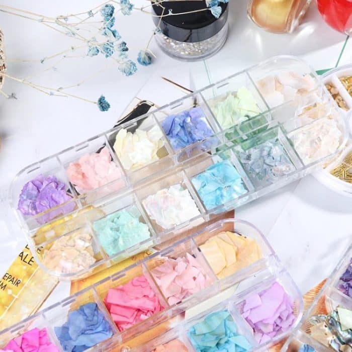 Symphony Flake Mica Flake Shell Nail Art Pailletten, BK, BH, BY, YM – Bild 3