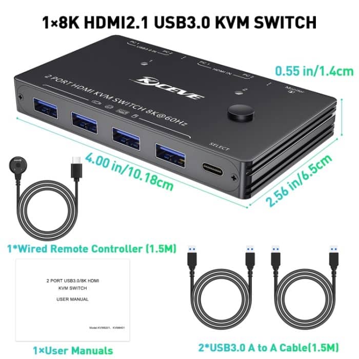 KC-KVM8201 USB3.0-Switch U-Disk-Drucker Zwei Computer zur gemeinsamen Nutzung eines 8K-HDMI-KVM-Switches, KC-KVM8201 – Bild 2