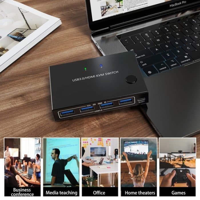 KC-KVM201A 2 In 1 Out 4K 60 Hz HDMI KVM Switching USB3.0 Shared Computer Shaped Printer U Disk, KC-KVM201A – Bild 7