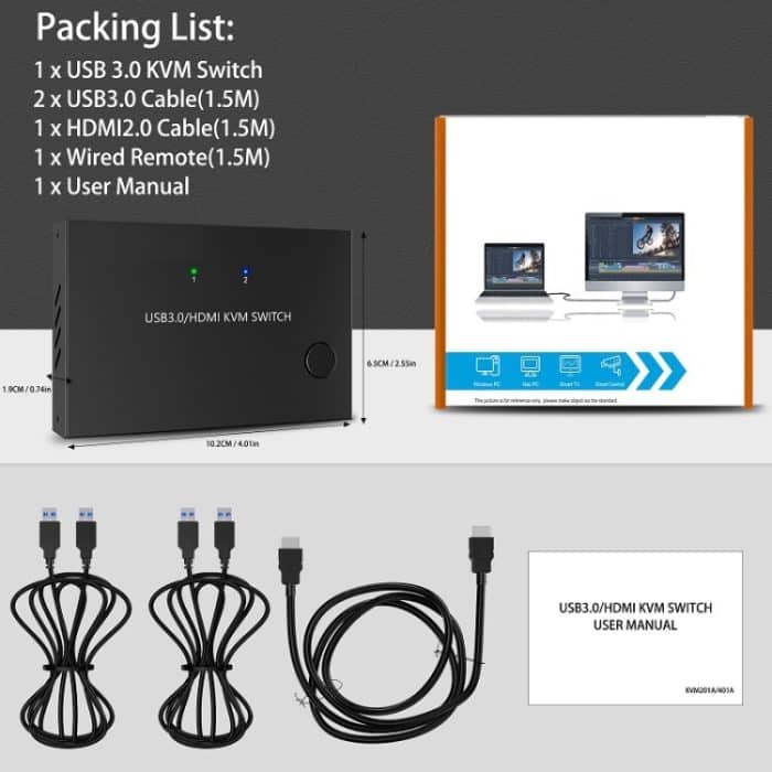 KC-KVM201A 2 In 1 Out 4K 60 Hz HDMI KVM Switching USB3.0 Shared Computer Shaped Printer U Disk, KC-KVM201A – Bild 8