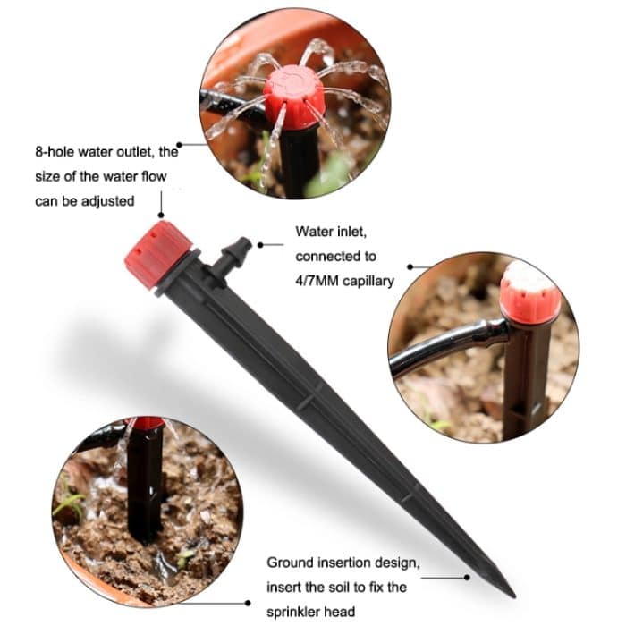 50 Stück FH-118 13 cm verstellbare 8 Löcher Bodenstecker Tropfer Gartenbewässerungssystem Bewässerungsdüse – Bild 4