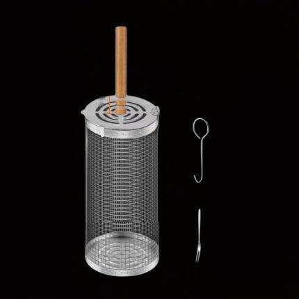 Rüsten Sie den Grillkäfig mit Klappdeckel und rollbarem Grillkorb aus Edelstahl mit Holzgriff auf, Small, Large, Small+Large