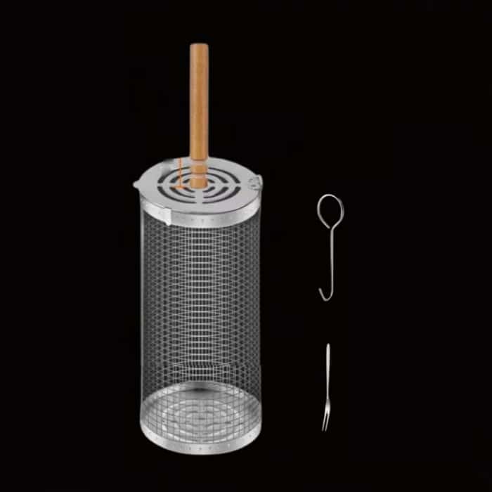 Rüsten Sie den Grillkäfig mit Klappdeckel und rollbarem Grillkorb aus Edelstahl mit Holzgriff auf, Small, Large, Small+Large – Bild 1