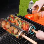 Rüsten Sie den Grillkäfig mit Klappdeckel und rollbarem Grillkorb aus Edelstahl mit Holzgriff auf, Small, Large, Small+Large – Bild 2