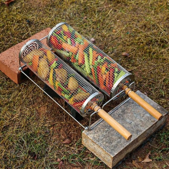 Rüsten Sie den Grillkäfig mit Klappdeckel und rollbarem Grillkorb aus Edelstahl mit Holzgriff auf, Small, Large, Small+Large – Bild 6