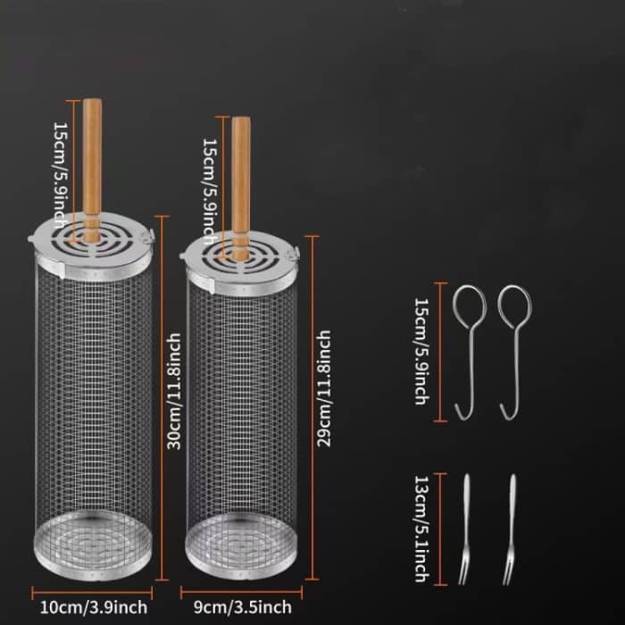 Rüsten Sie den Grillkäfig mit Klappdeckel und rollbarem Grillkorb aus Edelstahl mit Holzgriff auf, Small, Large, Small+Large – Bild 7