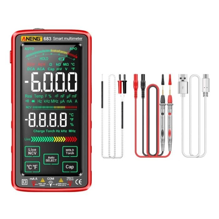 TBD0603645801A.jpg ANENG 683 Smart-Touchscreen-Multimeter mit automatischem Bereich und wiederaufladbarem Multimeter, 683 Red, 683 Black – Bild 1