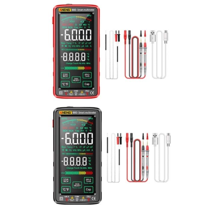 ANENG 683 Smart-Touchscreen-Multimeter mit automatischem Bereich und wiederaufladbarem Multimeter, 683 Red, 683 Black – Bild 2