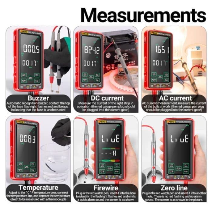 ANENG 683 Smart-Touchscreen-Multimeter mit automatischem Bereich und wiederaufladbarem Multimeter, 683 Red, 683 Black – Bild 11
