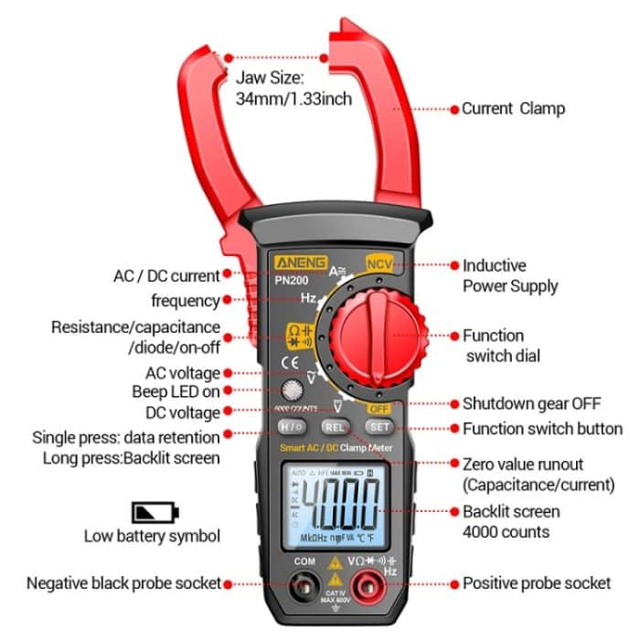 ANENG PN200 AC/DC-Messung Hochpräzises Multifunktions-Zangenmessgerät, PN200 – Bild 4