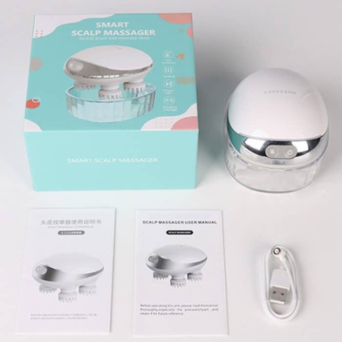 K111 Heiße Kompresse Rotlicht Kopfmassagegerät Elektrisches Kneten Vibration Wasserdichtes Kopfinstrument, K111 White – Bild 13