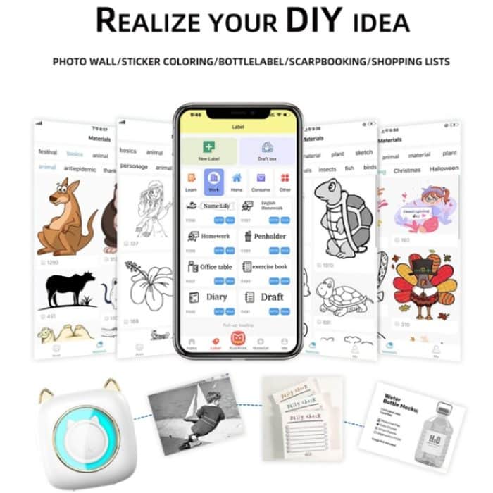 C23 Seven Colors Atmosphere Breathing Light Kabelloser Thermodrucker, C23 White+5 Rolls Thermal Paper, C23 White+3 Rolls Color Paper, C23 Blue Standard, C23 Blue+5 Rolls Thermal Paper, C23 Blue+3 Rolls Color Paper – Bild 10