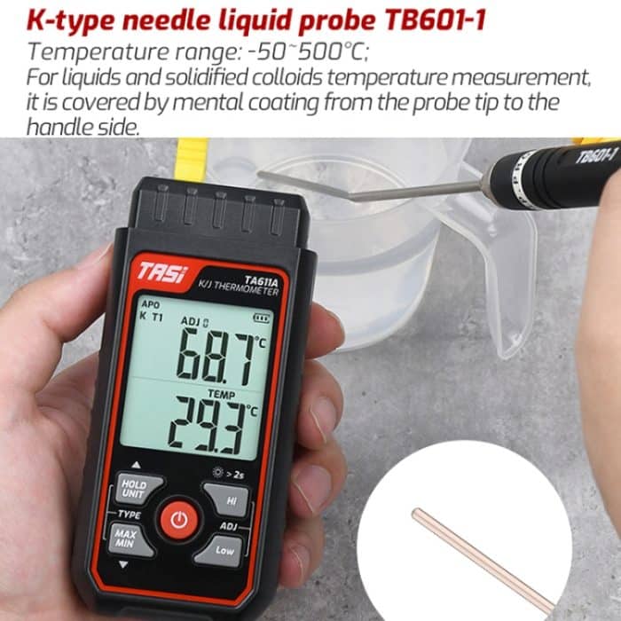 K-Typ-Sondenverwendung mit Thermometer, TASI TB601-1 Liquid Probe, TASI TB601-2 Surface Probe, TASI TB601-3 Surface Thermocouple, TASI TB601-4 Elbow Surface Thermocouple, TASI TB601-5 Pointed Needle Liquid Probe – Bild 7