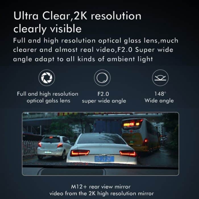 Anytek M12+ 9,66 Zoll großer Bildschirm Dual-Record Fahrrekorder 2K Touchscreen Parkvideo Rückfahrbild – Bild 6