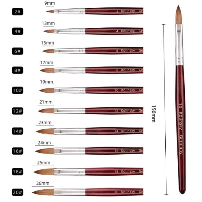 Kolinsky Haar-Nagelkunstpinsel mit rotem Holzgriff, No. 2, No. 4, No. 6, No. 8, No. 10, No. 12, No. 14, No. 16, No. 18, No. 20 – Bild 3