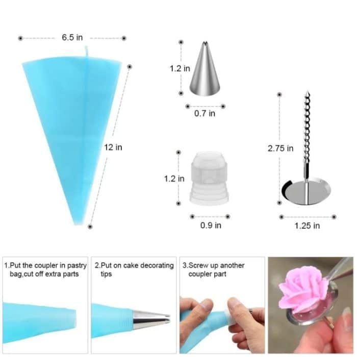 35-in-1 Kuchen-Drehteller-Piping-Spitzen-Set aus Aluminiumlegierung, DIY-Backwerkzeuge – Bild 2