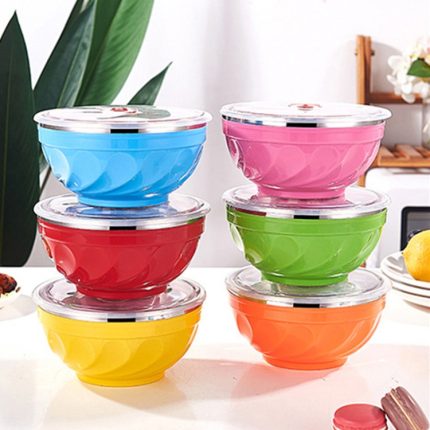 Doppelschichtige Edelstahlschüssel mit Deckel, isolierte Reisschüssel für Kinder, 6pcs /Set 13cm, 6pcs /Set 15cm, 6pcs /Set 17cm