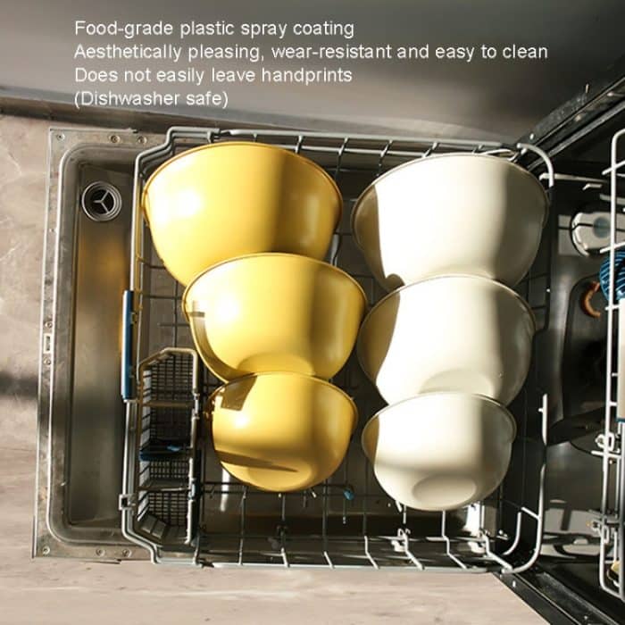 304 Edelstahl Lebensmittelqualität Geschirr Schüssel Küche Backen Rührschüssel Gemüse Sandholz Becken, 19cm (Yellow), 22cm (Yellow), 24cm (Yellow), 19cm (White), 22cm (White), 24cm (White) – Bild 6