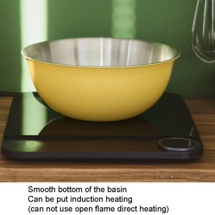 304 Edelstahl Lebensmittelqualität Geschirr Schüssel Küche Backen Rührschüssel Gemüse Sandholz Becken, 19cm (Yellow), 22cm (Yellow), 24cm (Yellow), 19cm (White), 22cm (White), 24cm (White) – Bild 7