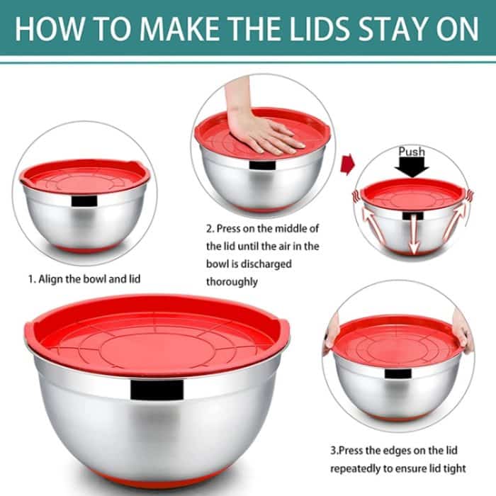 Mit buntem Silikonboden und Deckel, Salatschüssel, verdicktes Edelstahlbecken, 18cm, 20cm, 22cm, 24cm, 26cm, 28cm, 30cm – Bild 10