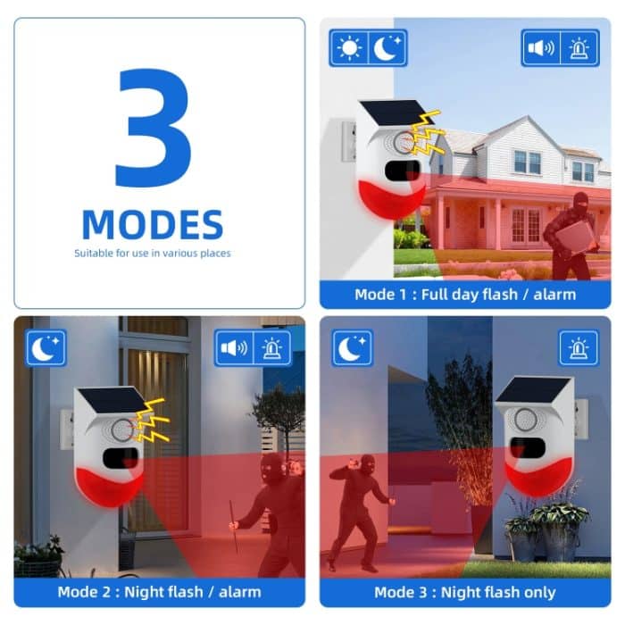 Infrarot-Bewegungsmelder Solar Outdoor PIR Wireless Strobe Sirene Detector Sound Alarm, CT80WR Tuya WiFi Model, CT80R USB Upgrade Model – Bild 3