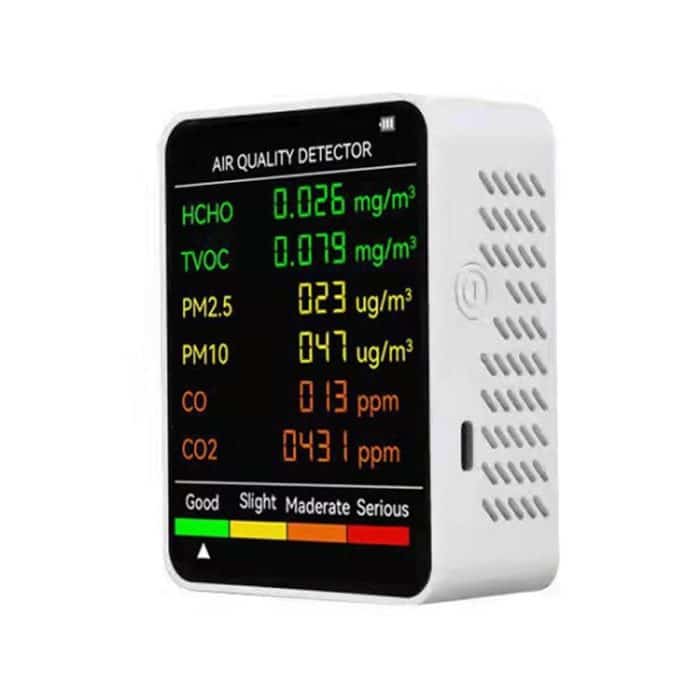 TBD0603806301A.jpg PM2,5/PM10 Luftqualitätsdetektor, Innenraumluftqualitätsmonitor, 6 in 1 Air Quality Detector White, 6 in 1 Air Quality Detector Black – Bild 1