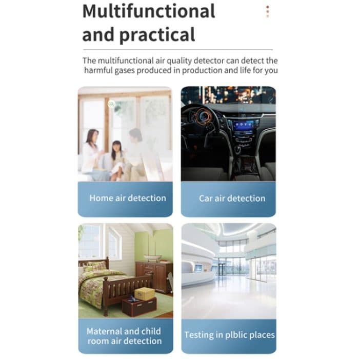 PM2,5/PM10 Luftqualitätsdetektor, Innenraumluftqualitätsmonitor, 6 in 1 Air Quality Detector White, 6 in 1 Air Quality Detector Black – Bild 3