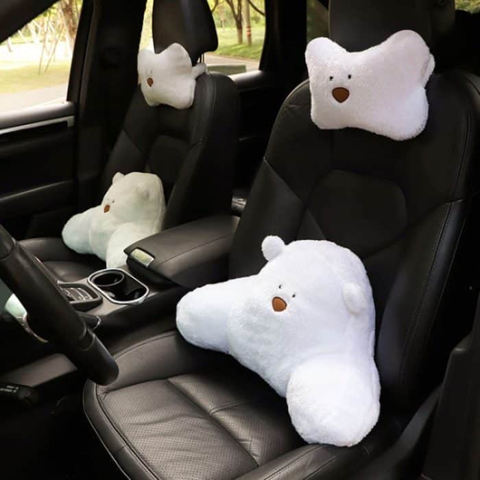 Auto-Cartoon-Bär-Plüsch-Sitzpolsterkissen, Headrest Brown, Lumbar Pillow Brown, Headrest White, Lumbar Pillow White – Bild 6