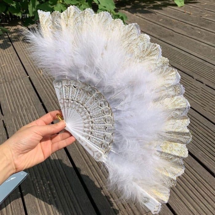 Flapper-Handfächer im Vintage-Stil, bestickter Blumen-Marabou-Federfächer – Bild 1