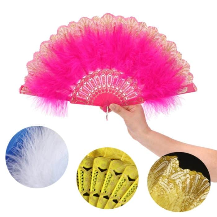 Flapper-Handfächer im Vintage-Stil, bestickter Blumen-Marabou-Federfächer – Bild 2