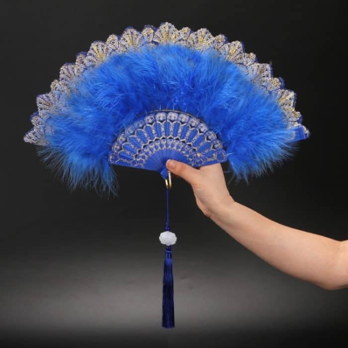 Flapper-Handfächer im Vintage-Stil, bestickter Blumen-Marabou-Federfächer – Bild 5