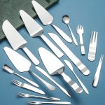 Kuchenmesser-Gabel-Set aus Edelstahl, Kuchenlöffel, Mondkuchenmesser, Gabel, 16pcs/set Silver