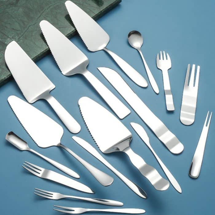 Kuchenmesser-Gabel-Set aus Edelstahl, Kuchenlöffel, Mondkuchenmesser, Gabel, 16pcs/set Silver – Bild 1