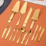 Edelstahl Kuchen Mond Kuchen Messer Gabel Dessert Kuchen Backen Werkzeuge, 14pcs/set Gold