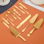 Edelstahl Kuchen Mond Kuchen Messer Gabel Dessert Kuchen Backen Werkzeuge, 14pcs/set Gold – Bild 2