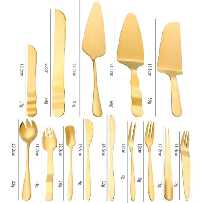 Edelstahl Kuchen Mond Kuchen Messer Gabel Dessert Kuchen Backen Werkzeuge, 14pcs/set Gold – Bild 5