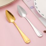 10 Stück Edelstahl Schaber Löffel Obst Grapefruit Löffel Baby Graben Ball Löffel, Silver, Gold – Bild 3