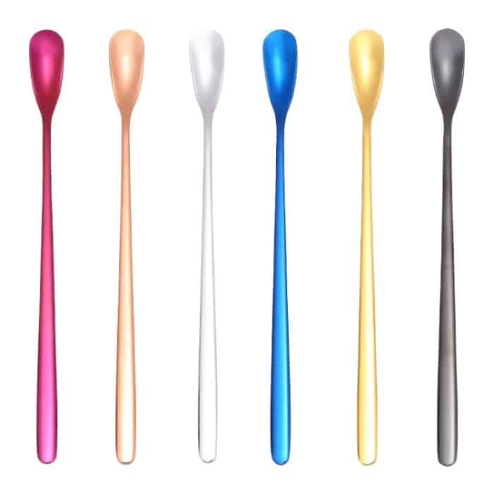 5 Stück 15 cm 304 Edelstahl Löffel Kaffee quadratischer Kopf Löffel langer Griff Rührlöffel, Stainless Steel Color, Titanium Gold, Rose Gold, Titanium Black, Blue, Purple – Bild 2