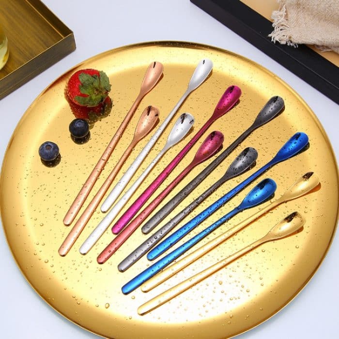 5 Stück 15 cm 304 Edelstahl Löffel Kaffee quadratischer Kopf Löffel langer Griff Rührlöffel, Stainless Steel Color, Titanium Gold, Rose Gold, Titanium Black, Blue, Purple – Bild 10