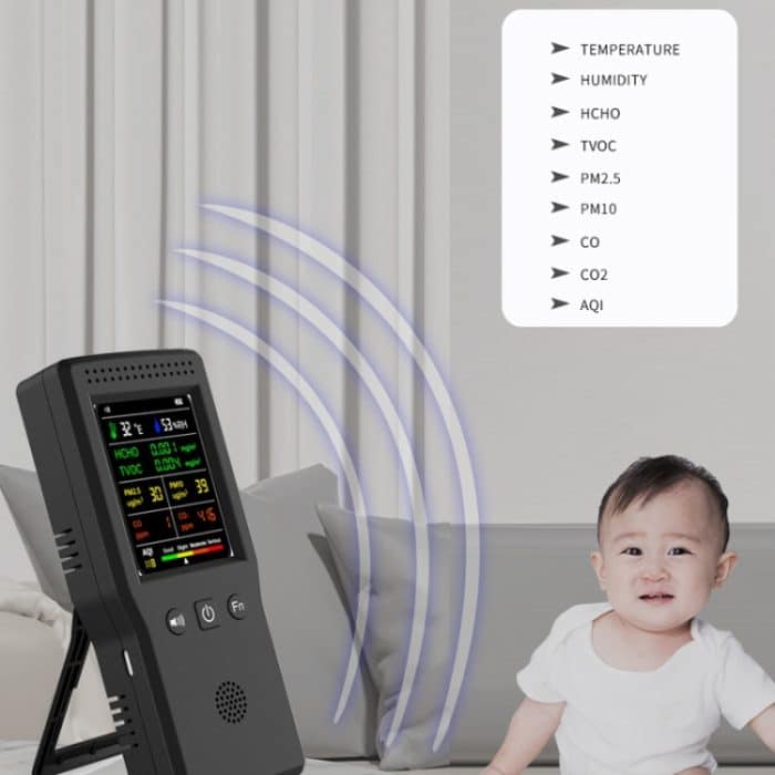 9-in-1-Luftqualitätsdetektor, tragbarer, hochpräziser Formaldehyddetektor, White, Black – Bild 7