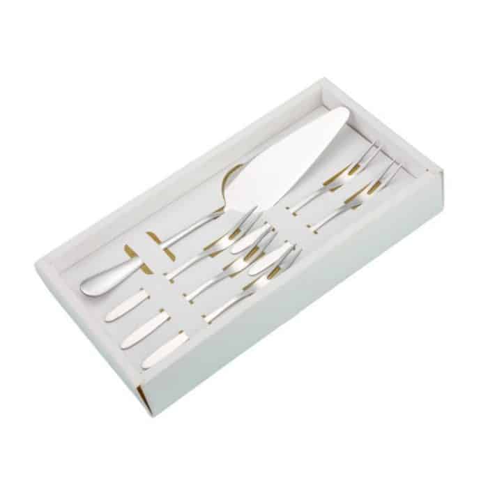TBD0603846101.jpg 6-teiliges Kuchenmesser- und Gabel-Set aus Edelstahl, Silver With 2-tine Forks, Silver With 3-tine Forks, Gold With 2-tine Forks, Gold With 3-tine Forks – Bild 1