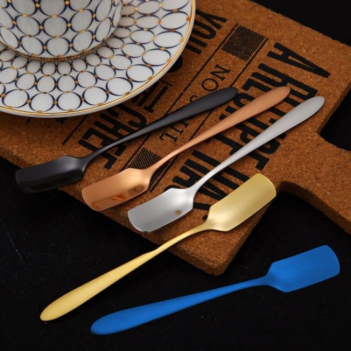 5 Stück 304 Edelstahl quadratischer Kopf Löffel Kuchen Dessert Kaffee kleiner Löffel, Stainless Steel Color, Titanium Gold, Rose Gold, Titanium Black, Blue – Bild 6